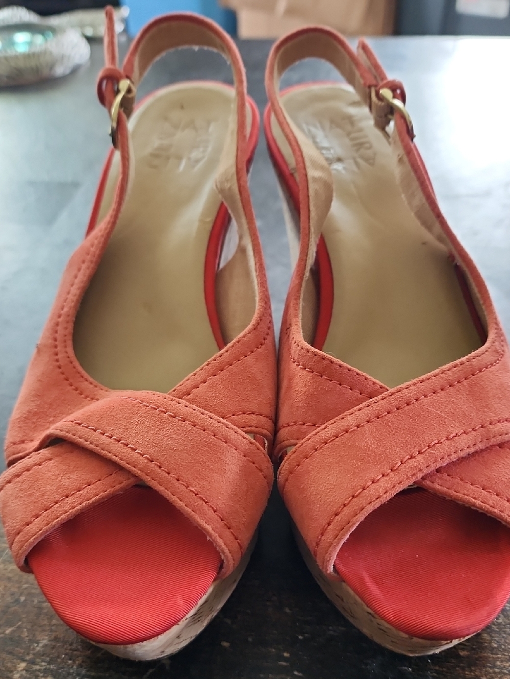 Women's Naturalizer Suede Slingback Wedge Sandals - Coral Size 7